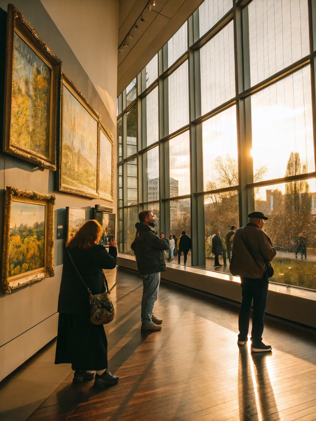 A photograph of visitors admiring Van Gogh's 'The Starry Night Over the Rhone' at a special evening viewing event at the Van Gogh Museum.